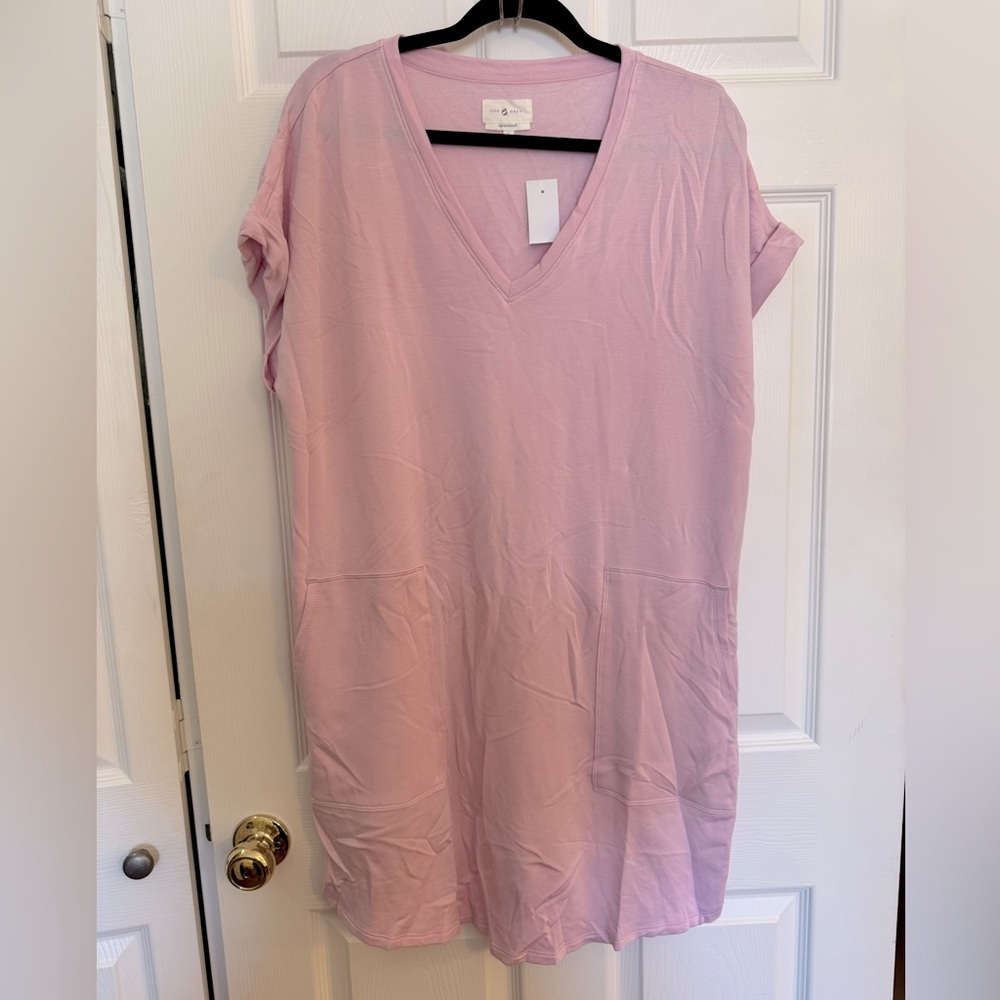 Pink V-Neck Women's T-Shirt Dress NWT